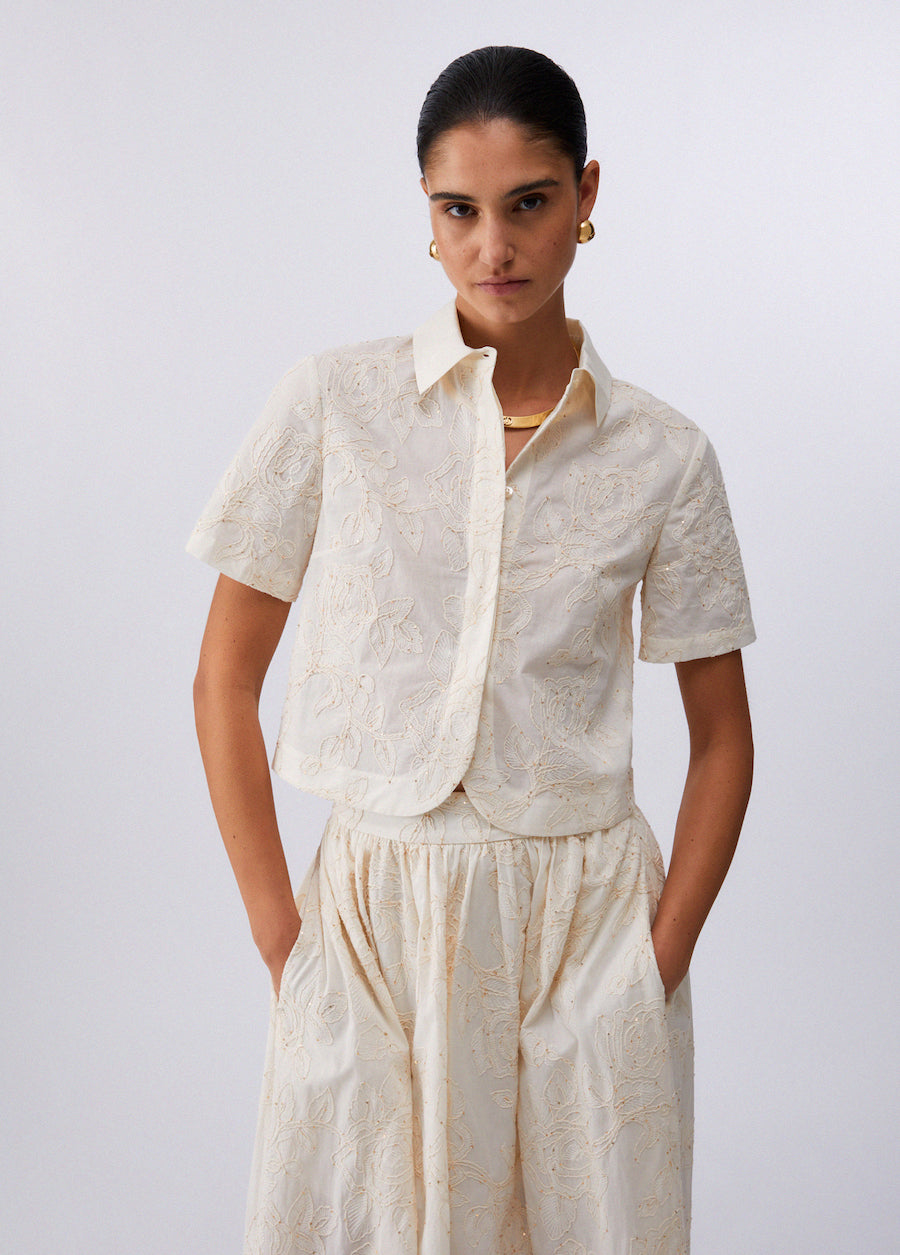 Chemise blanc cassé brodée Liu Jo