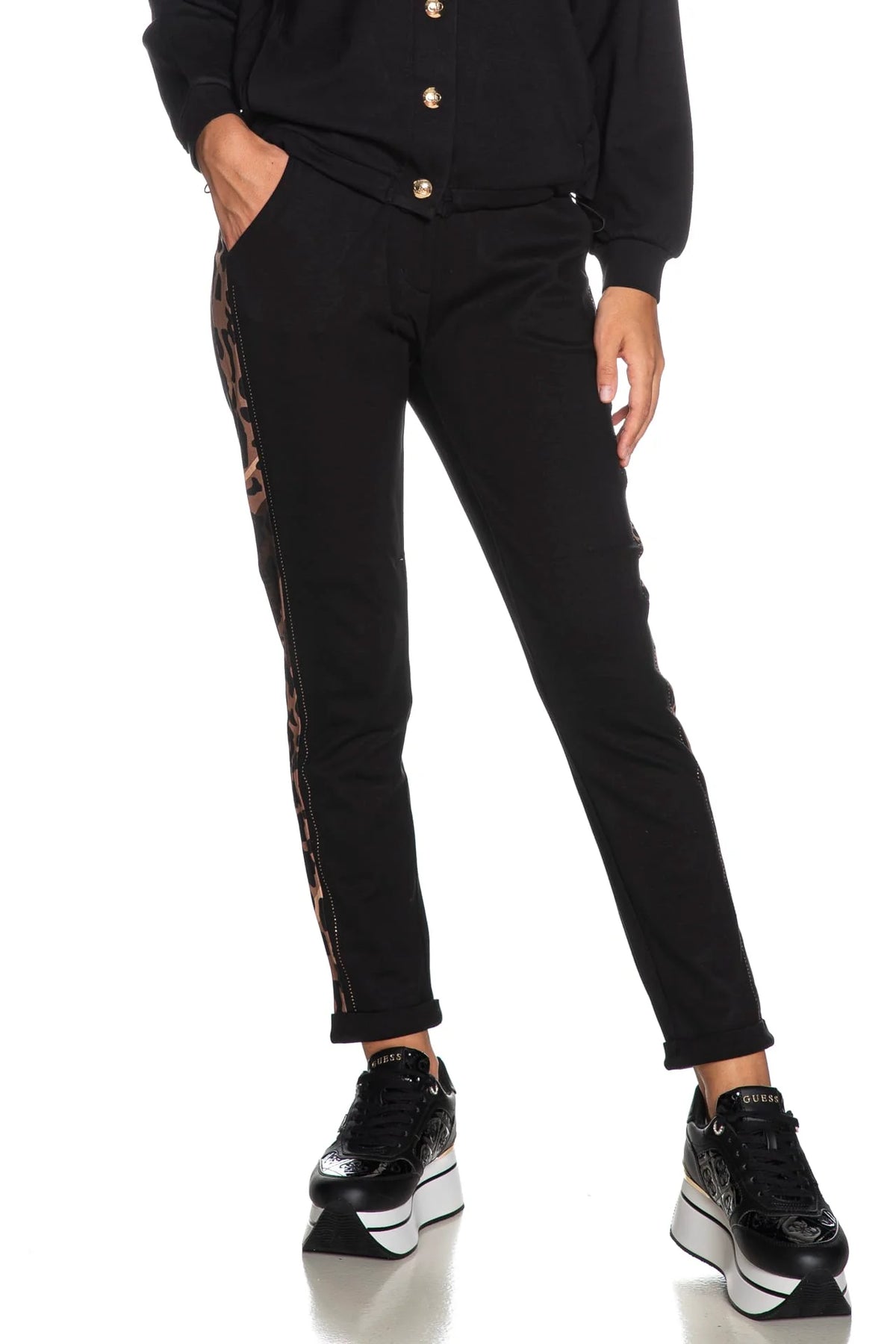 Pantalon slim Liu Jo sport noir et animalier TF5223