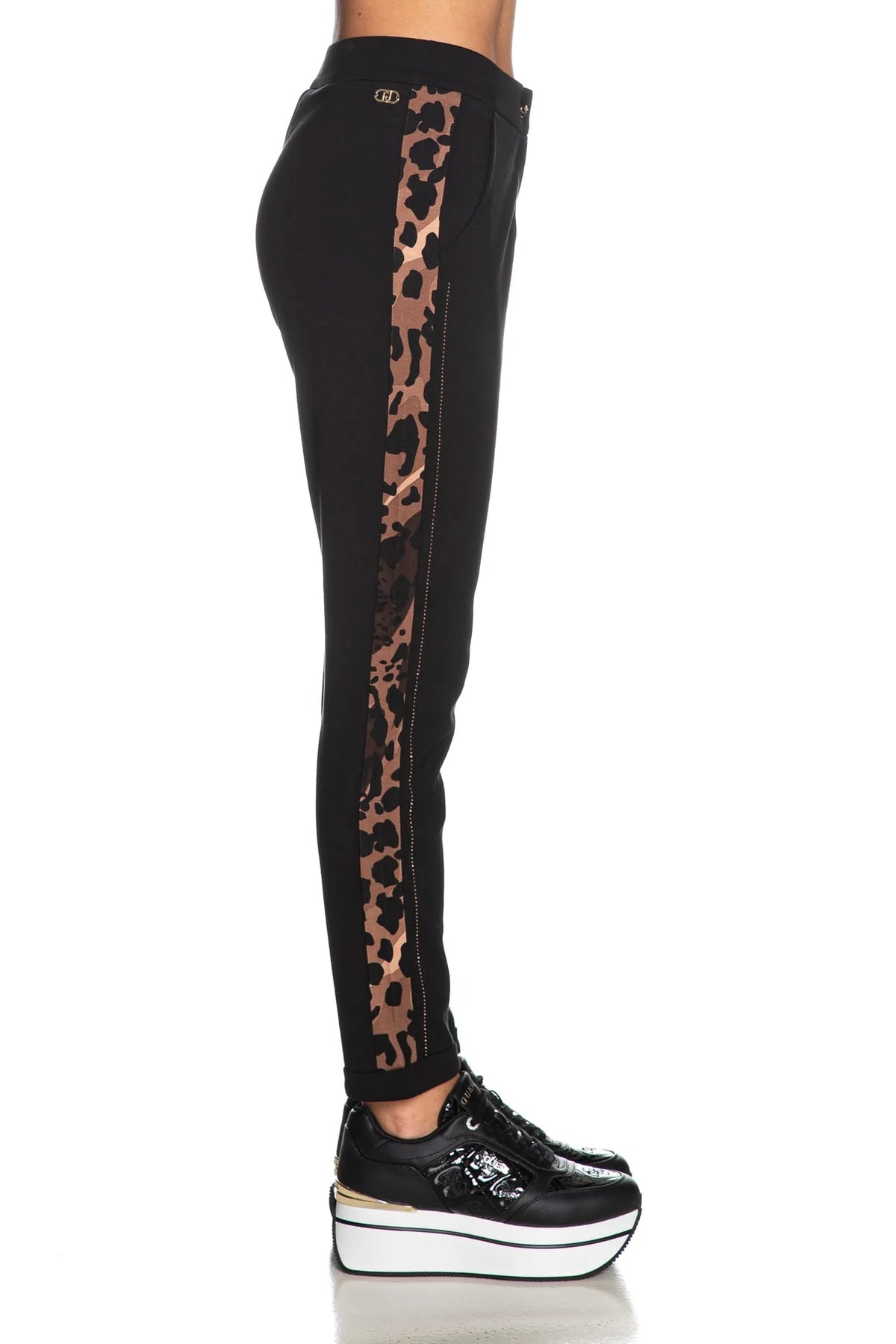 Pantalon slim Liu Jo sport noir et animalier TF5223
