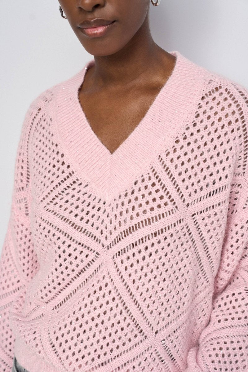 Pull en maille ajourée rose Salsa Jeans