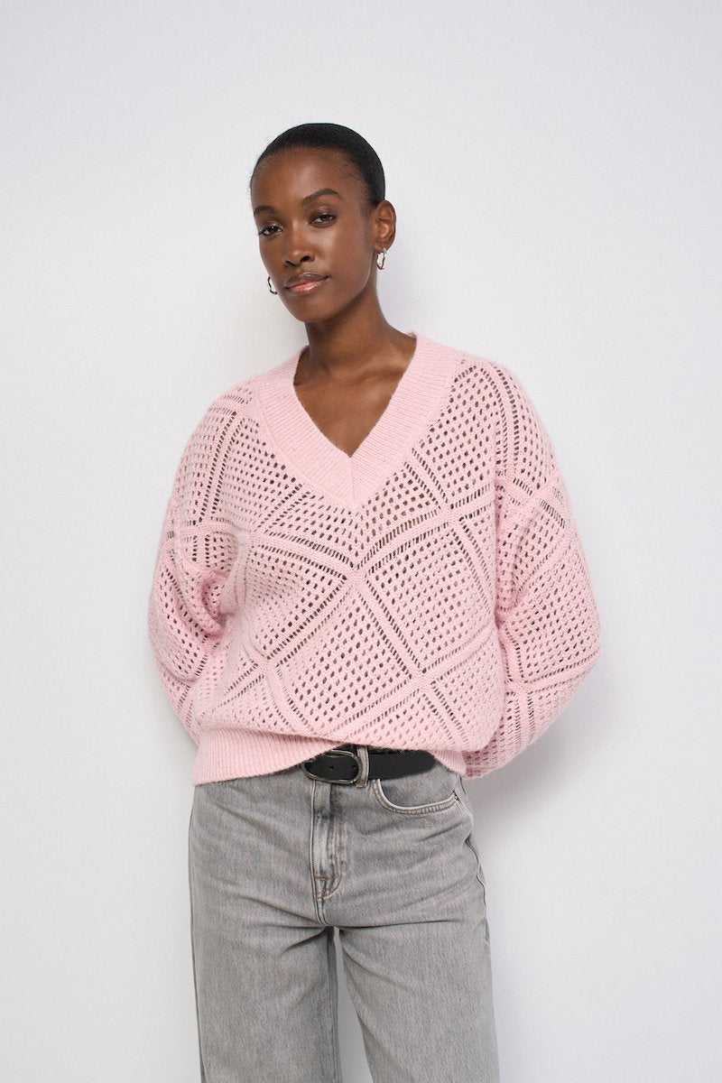 Pull en maille ajourée rose Salsa Jeans