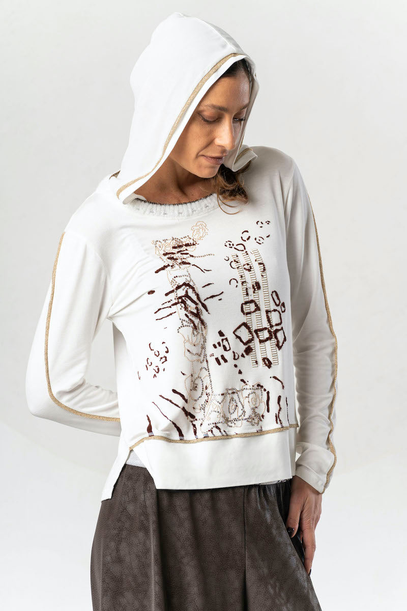 Sweat capuche blanc Elisa Cavaletti
