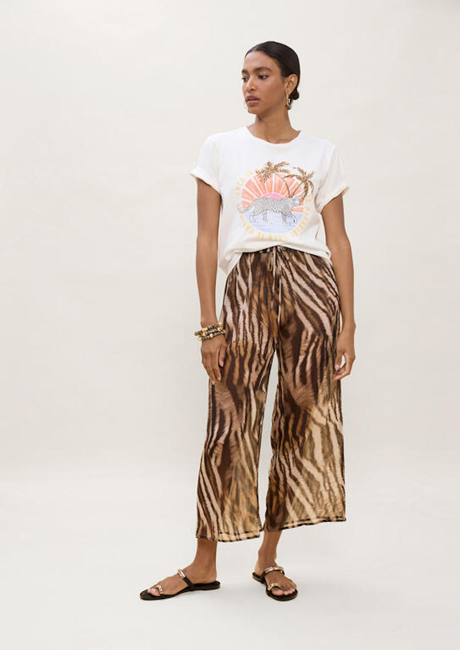 T-shirt femme blanc palmier et tigre Lola Casademunt