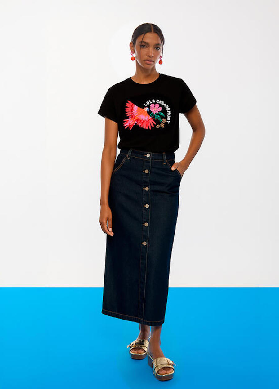 Tshirt femme noir perroquet Lola Casademunt