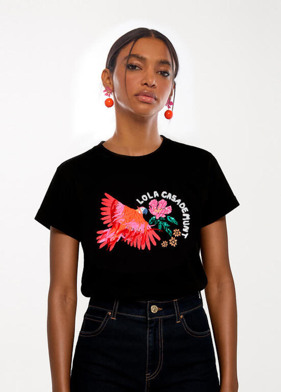 Tshirt femme noir perroquet Lola Casademunt
