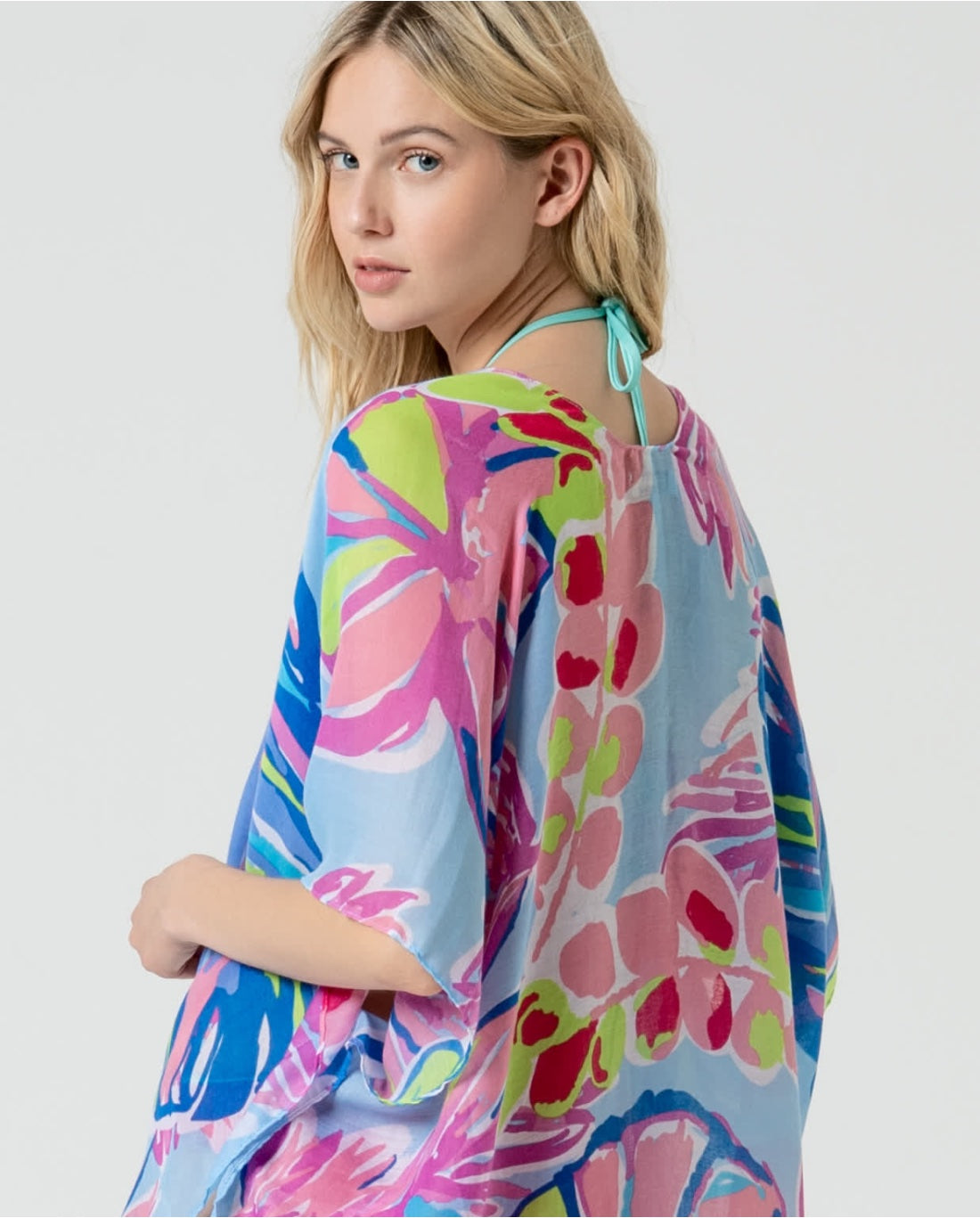 Caftan Surkana bleu et rose
